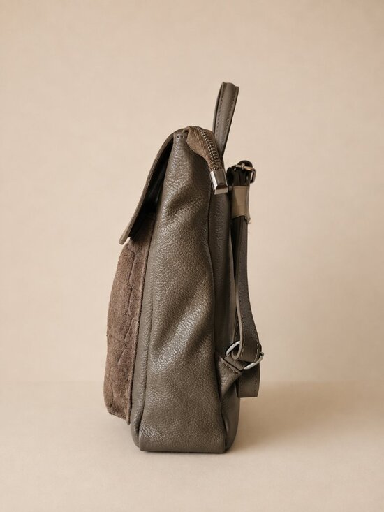 Italian Leather Croc-Embossed Backpack – Taupe main image 8